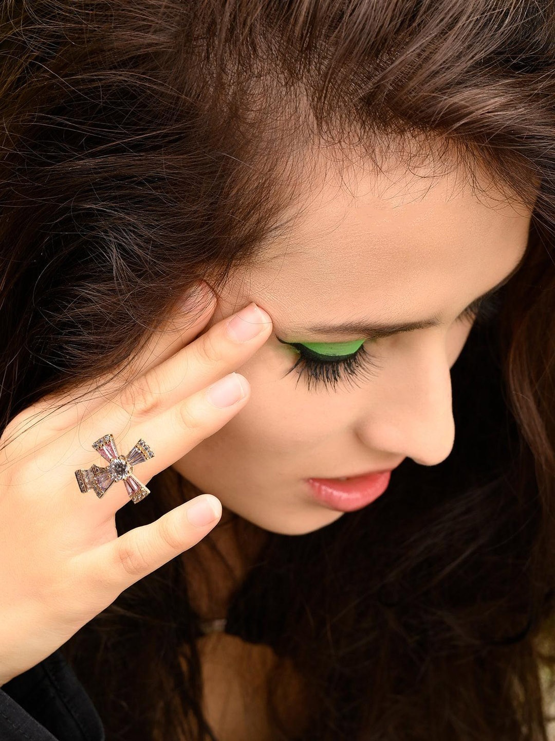 

ODETTE Gold-Plated Stone-Studded Finger Ring