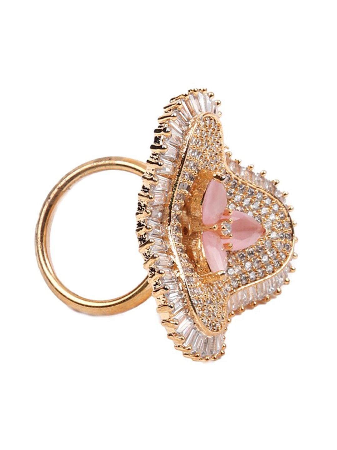 

ODETTE Gold-Plated Stone-Studded Finger Ring