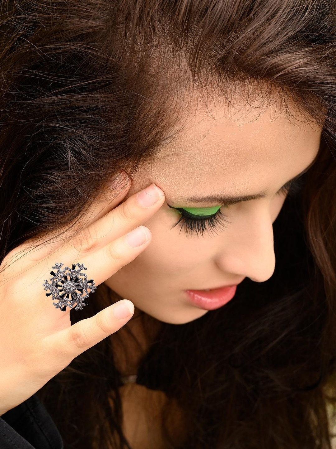 

ODETTE Rose Gold-Plated Stone-Studded Finger Ring