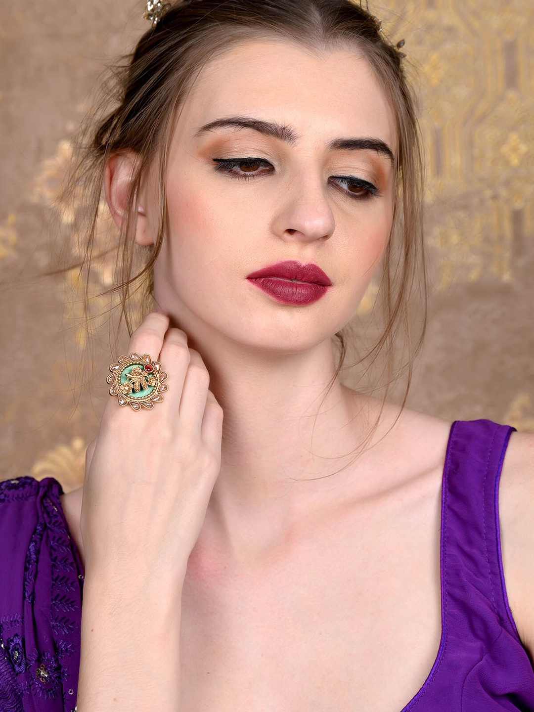 

ODETTE Gold-Plated Stone-Studded Finger Ring