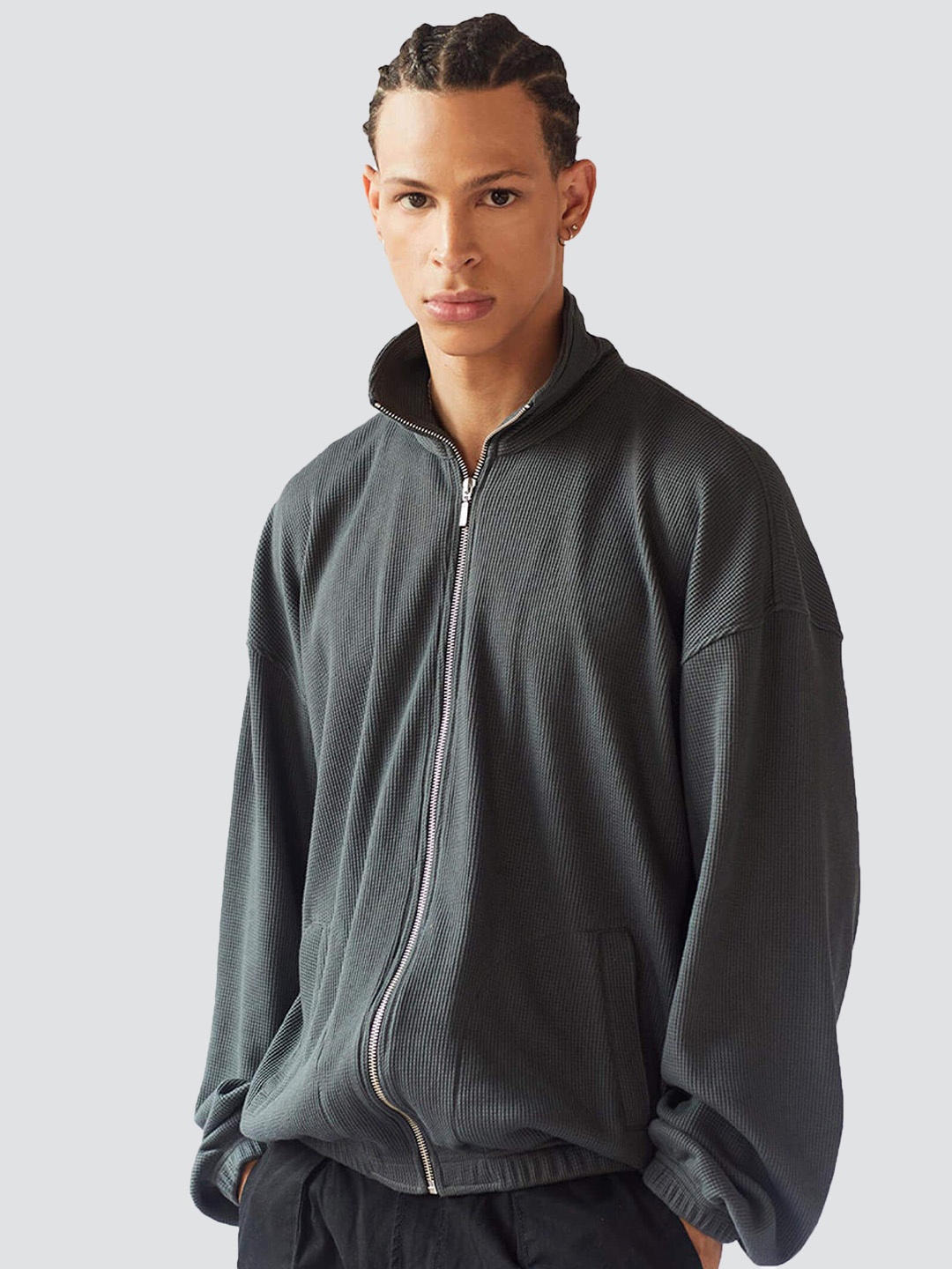 

Bonkers Corner Men Mock Collar Cotton Sweatshirt, Grey