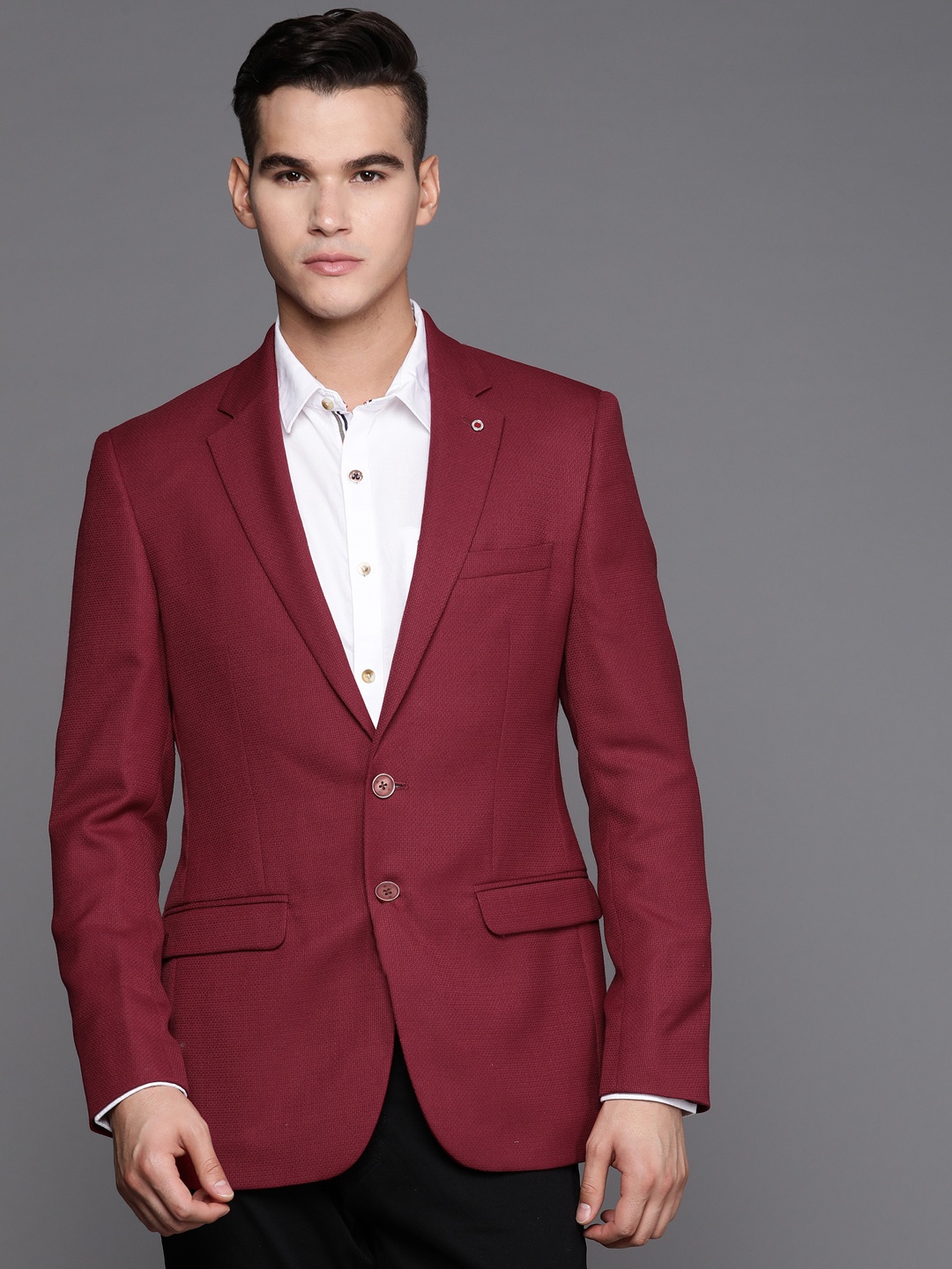 

Raymond Self-Design Single-Breasted Casual Blazer, Red