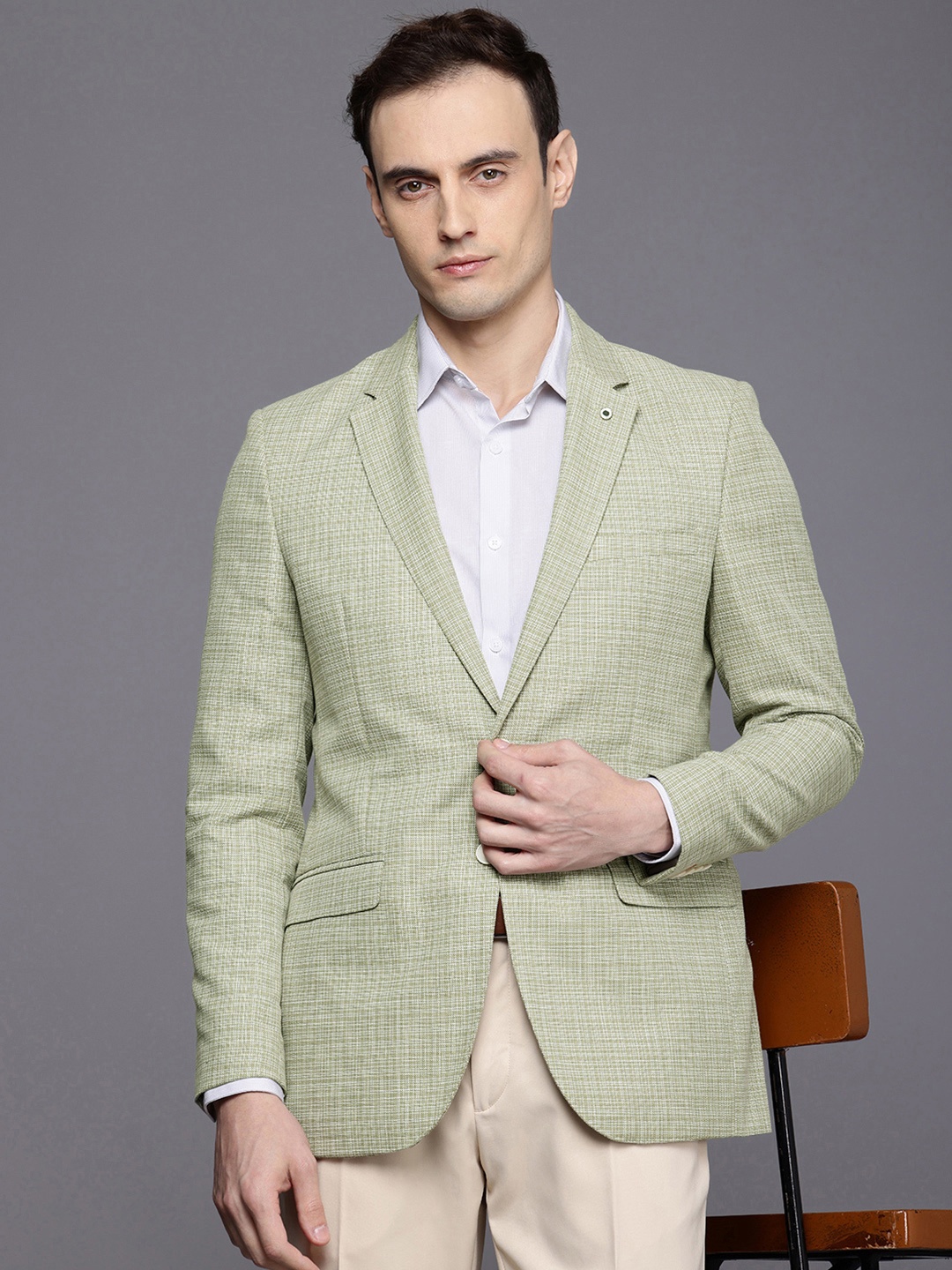 

Raymond Contemporary Fit Checked Single-Breasted Formal Blazer, Green