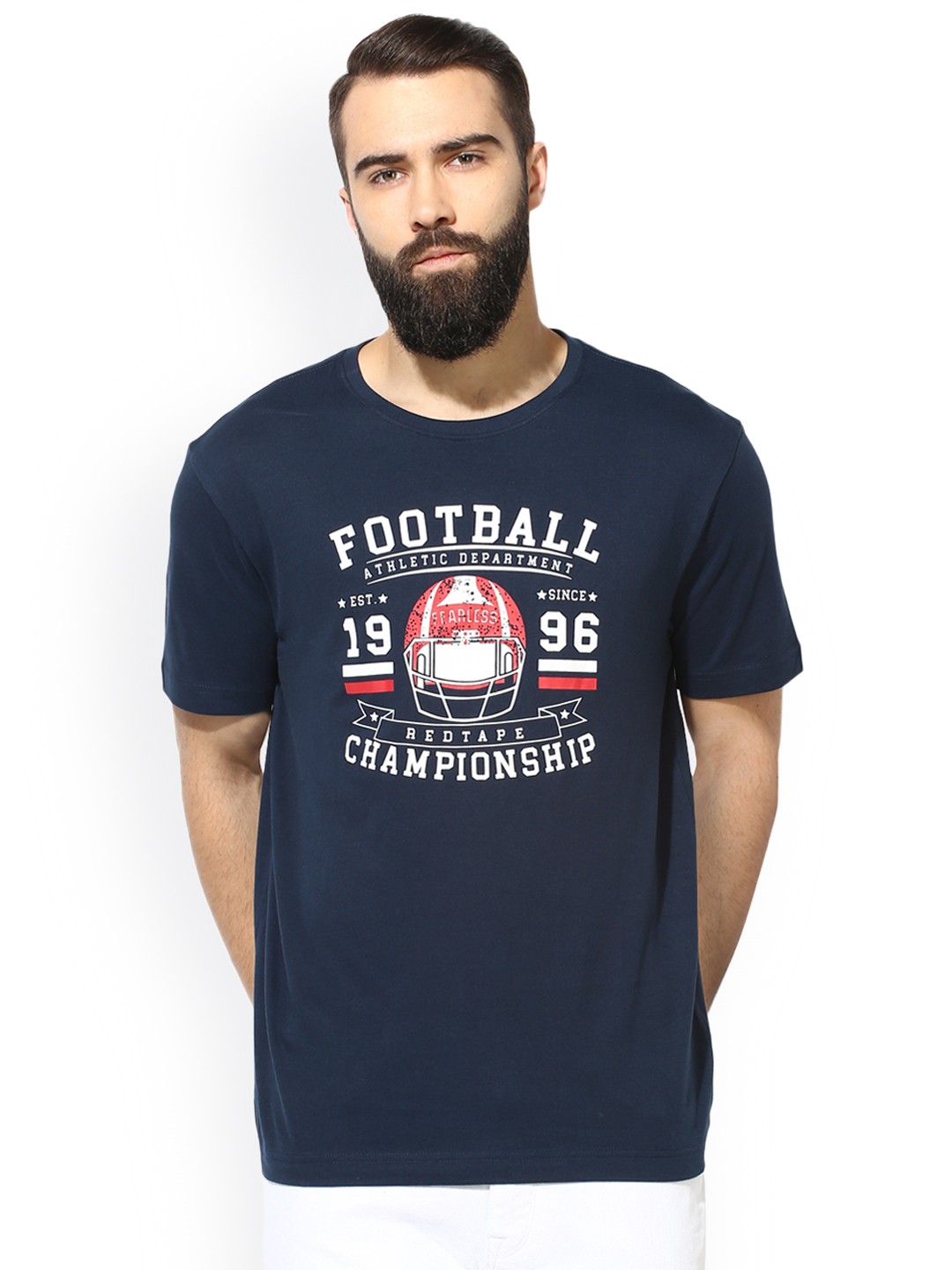 

Red Tape Men Navy Blue Printed Round Neck T-shirt