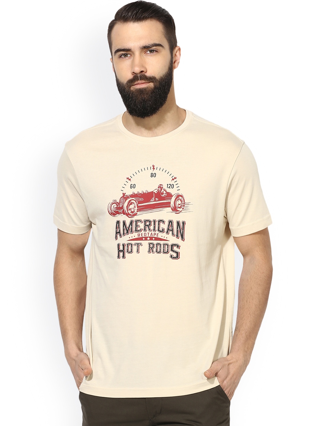 

Red Tape Men Beige Printed Round Neck T-shirt