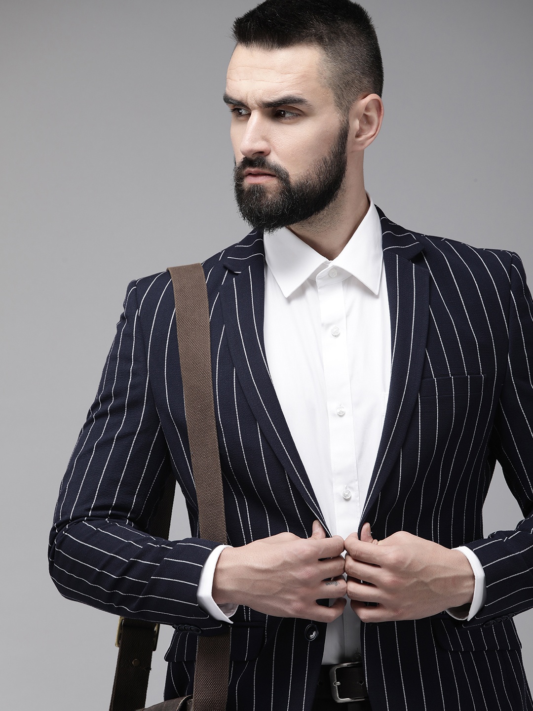 

Park Avenue Striped Single Breasted Formal Blazer, Navy blue