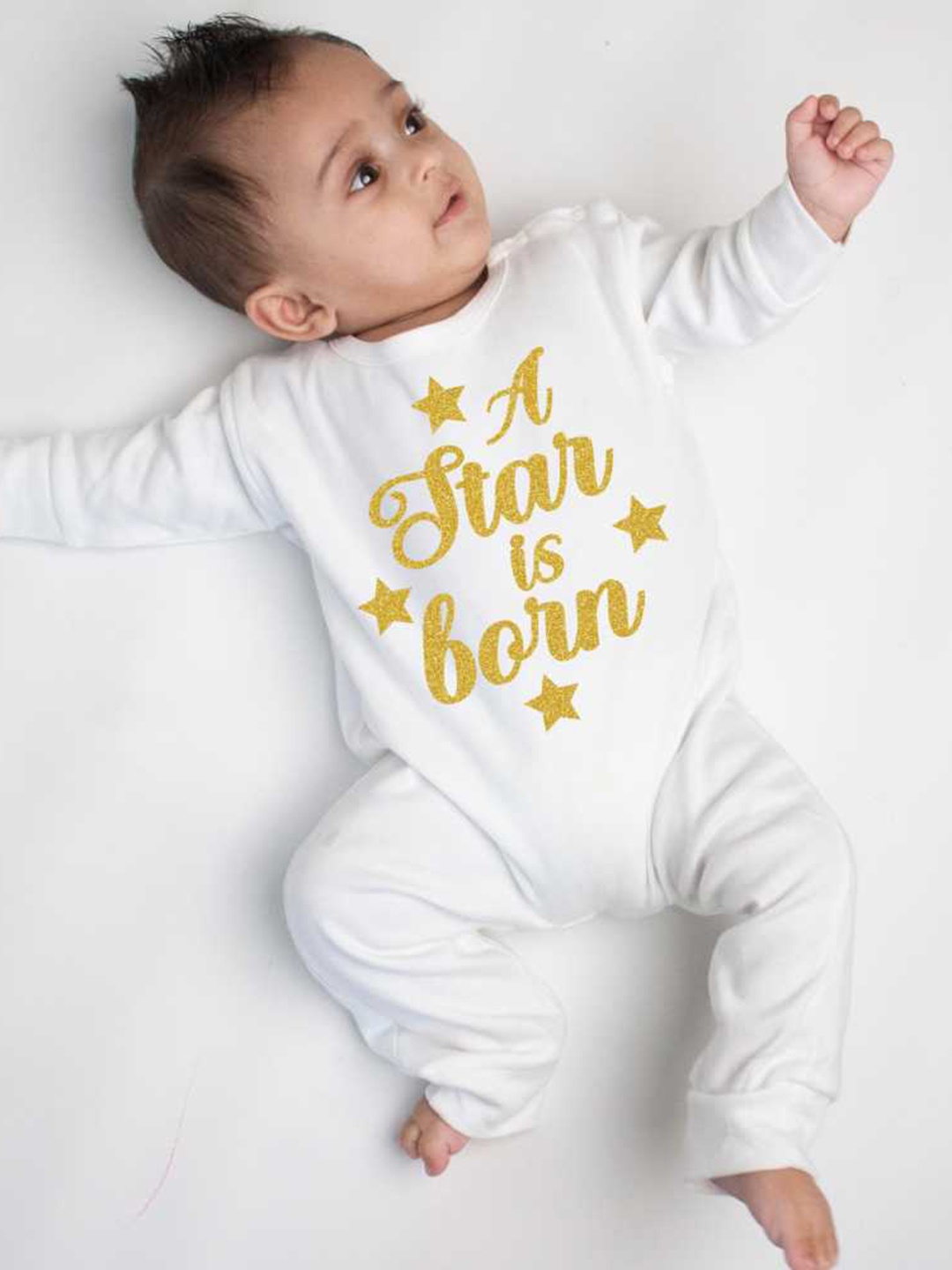 

KNITROOT Infants Typography Printed Cotton Romper, White