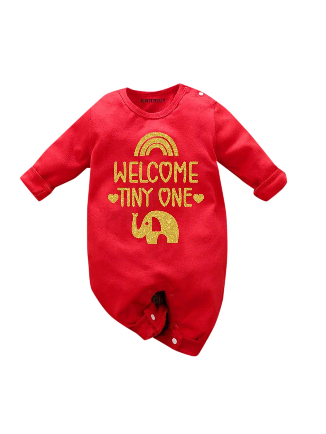 

KNITROOT Infants Typography Printed Cotton Romper, Red