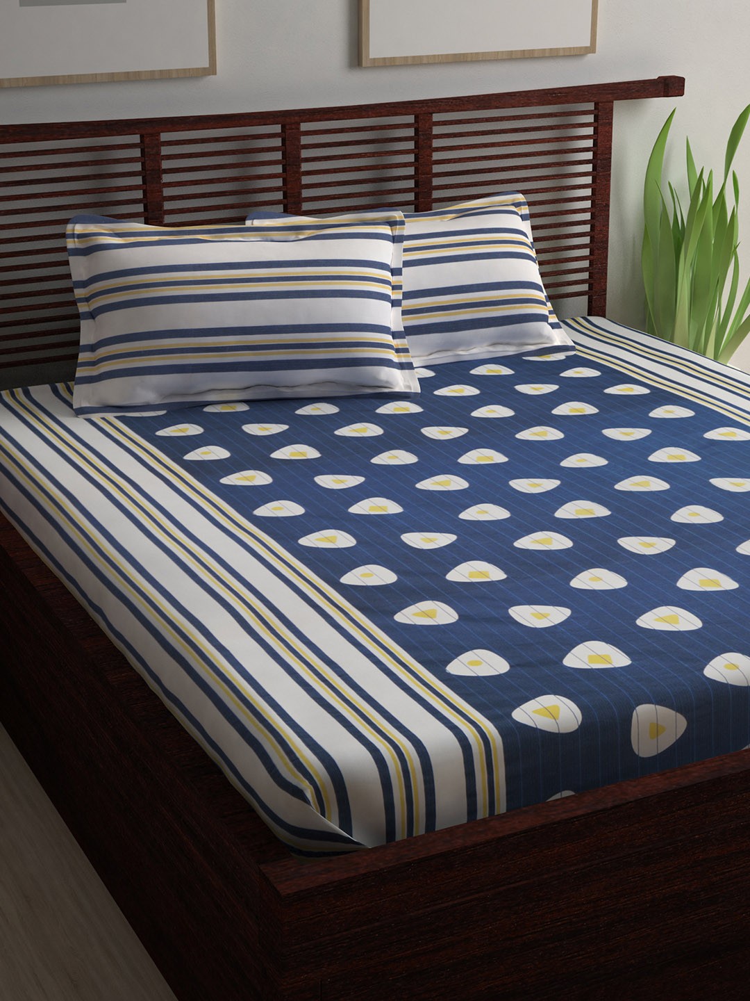 

Story@home Navy Blue & Off-White Abstract Flat 240 TC 1 DoubleBedsheet with 2 Pillow Covers