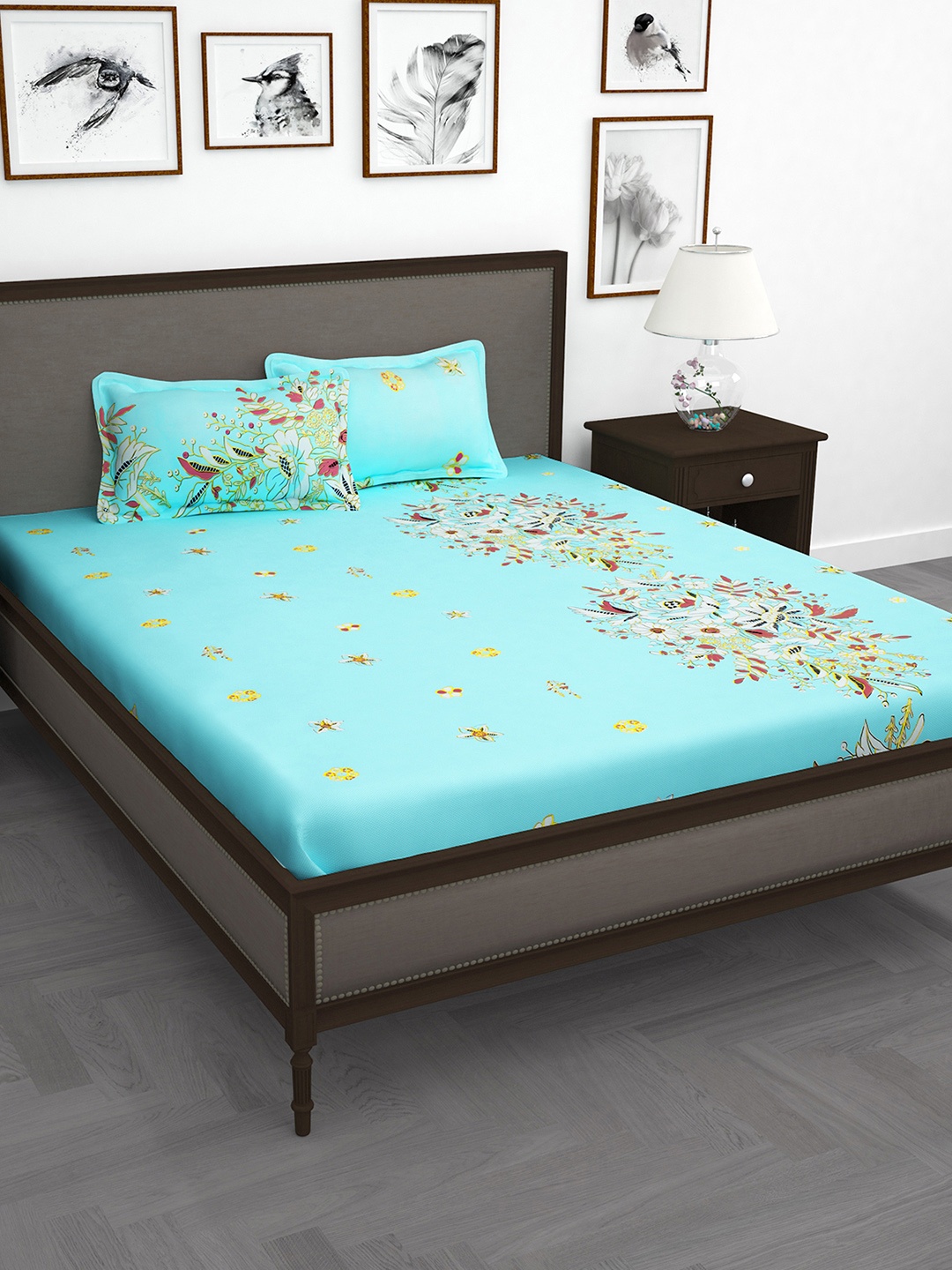 

Story@home Blue Floral Flat 210 TC 1 Double Bedsheet with 2 Pillow Covers