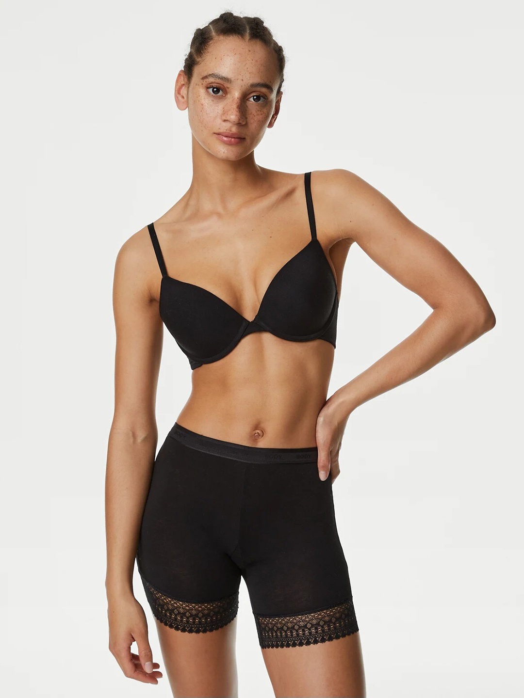 

Marks & Spencer Mid-Rise Pure Cotton Lounge Shorts, Black