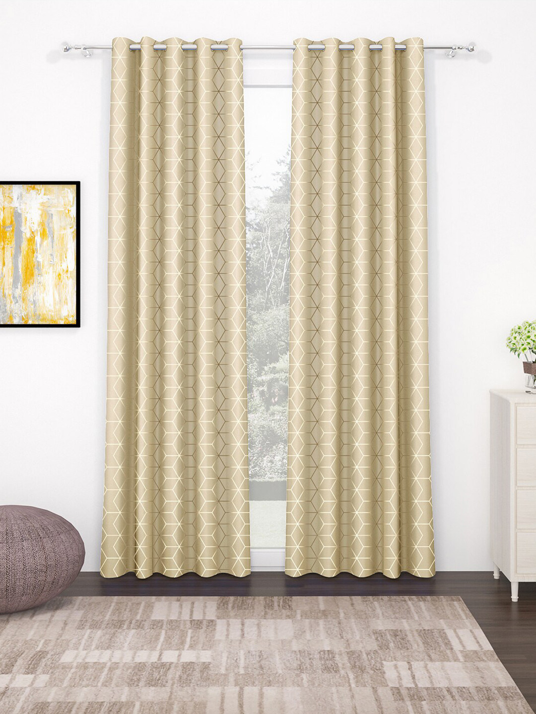 

Story@home Beige & White Geometric Black Out Door Curtain