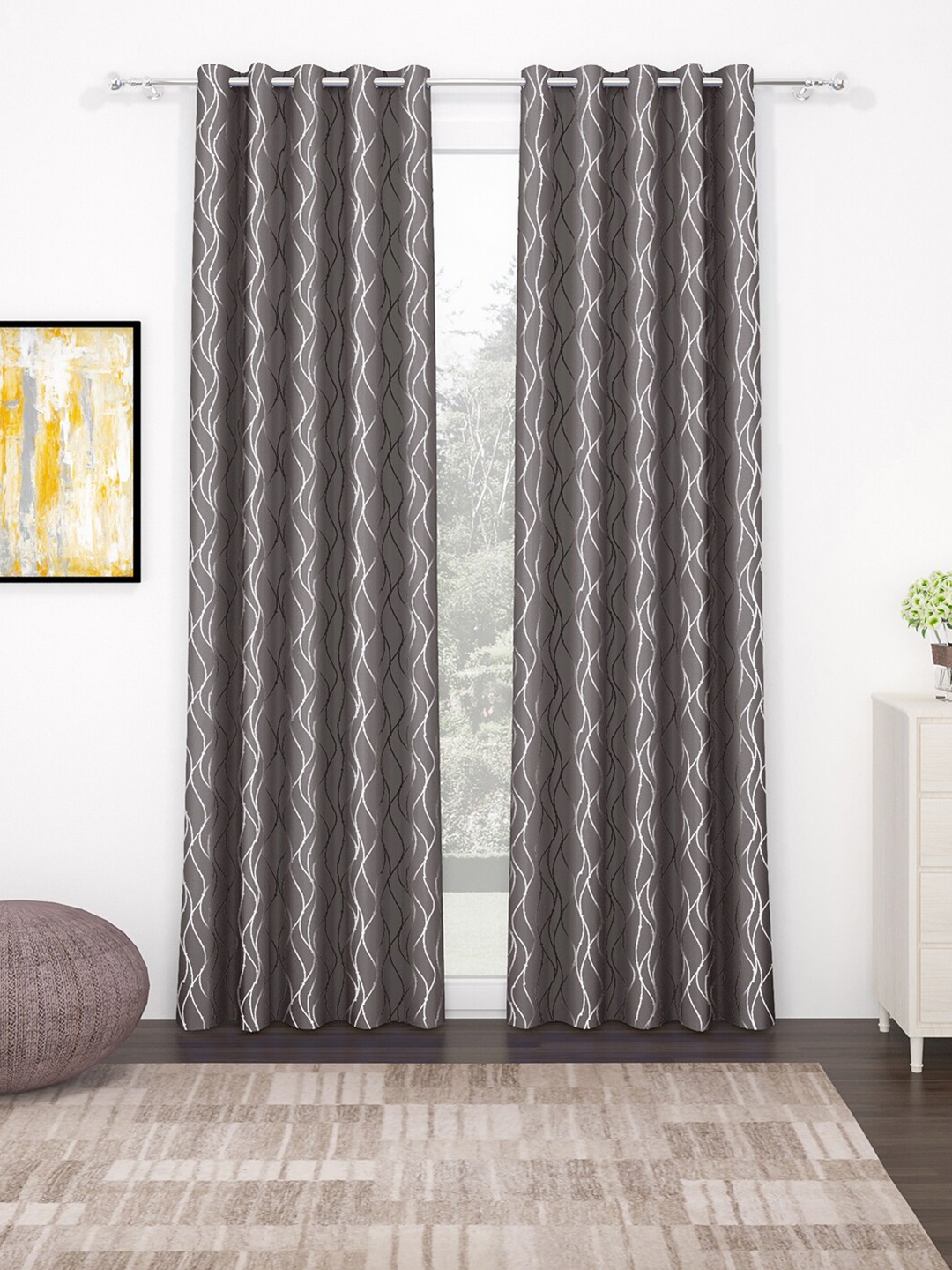 

Story@home Grey & White Geometric Black Out Door Curtain
