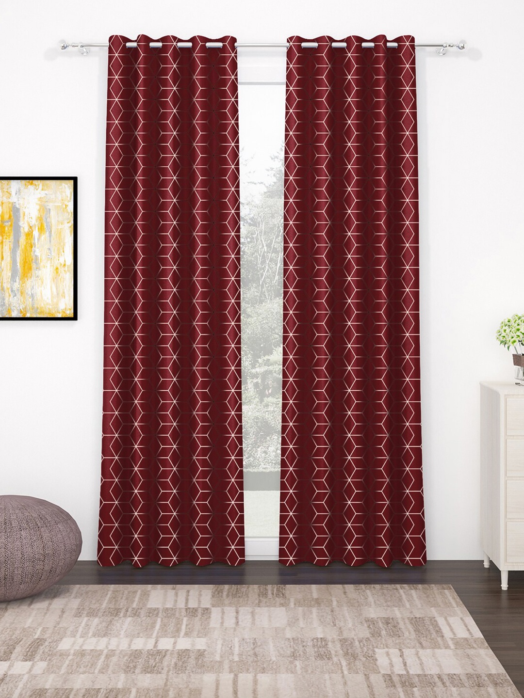 

Story@home Maroon & Beige Geometric Black Out Long Door Curtain
