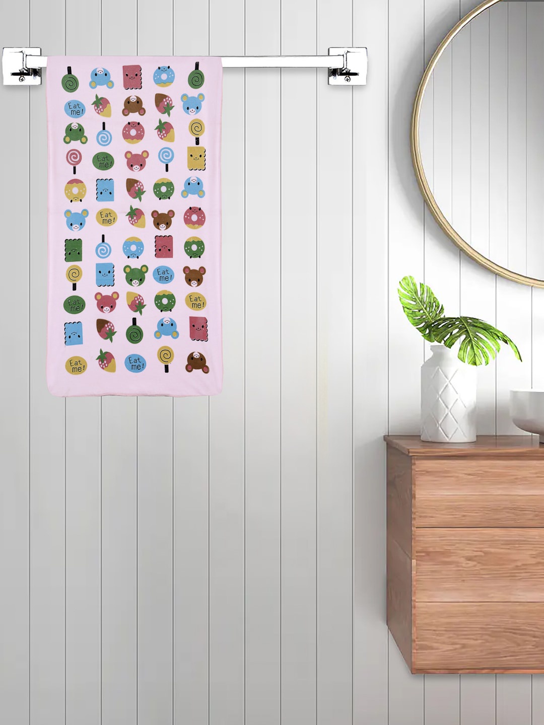 

FABINALIV Kids Pink & Blue Printed 420 GSM Cotton Bath Towel