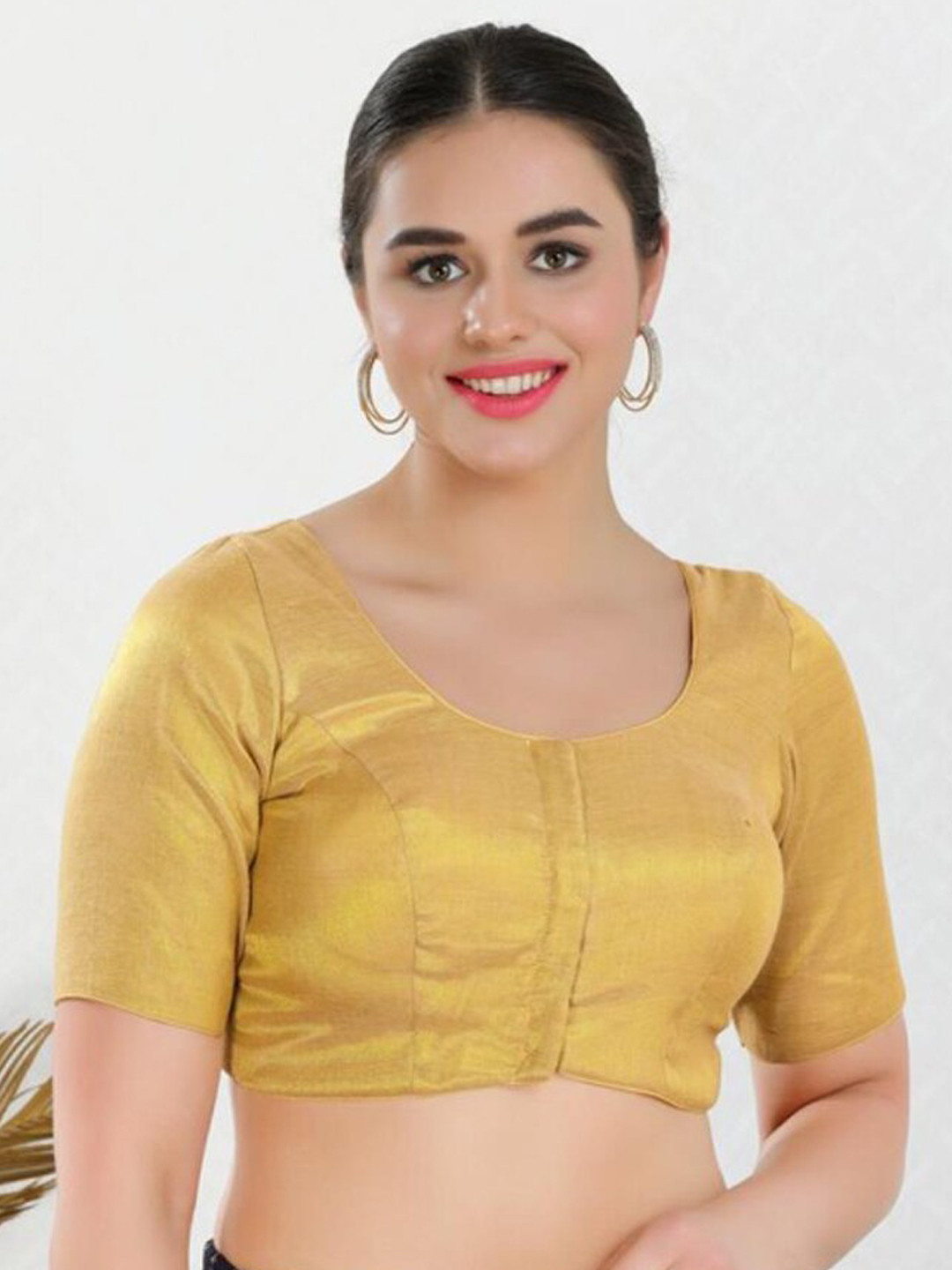 

SALWAR STUDIO Round Neck Readymade Saree Blouse, Gold