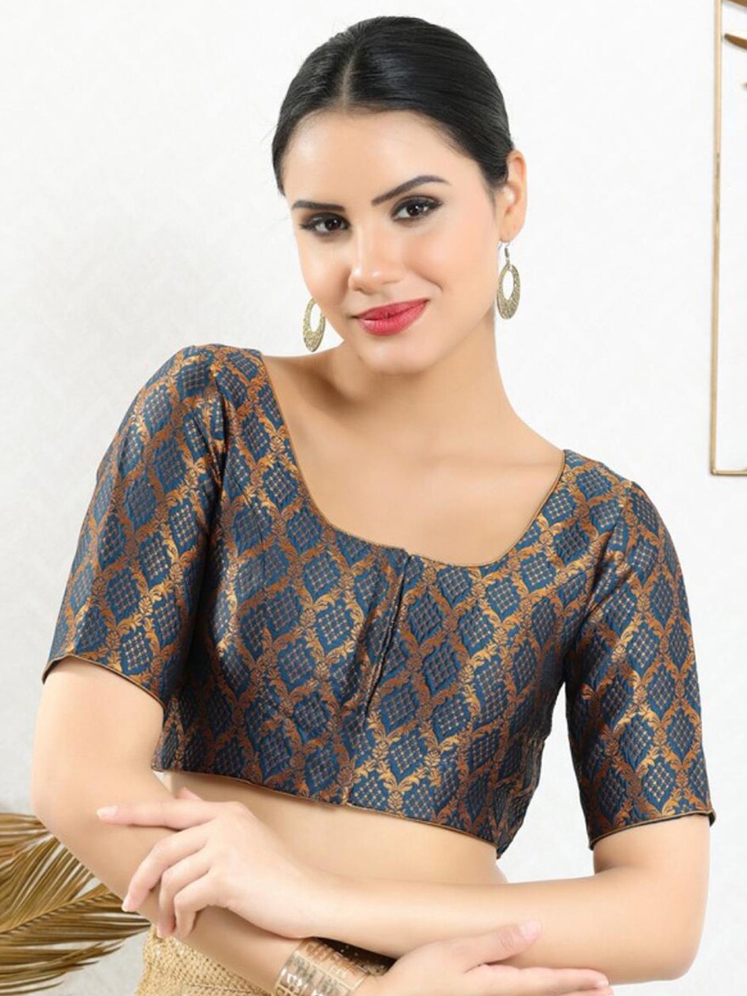 

SALWAR STUDIO Woven Design Readymade Saree Blouse, Blue