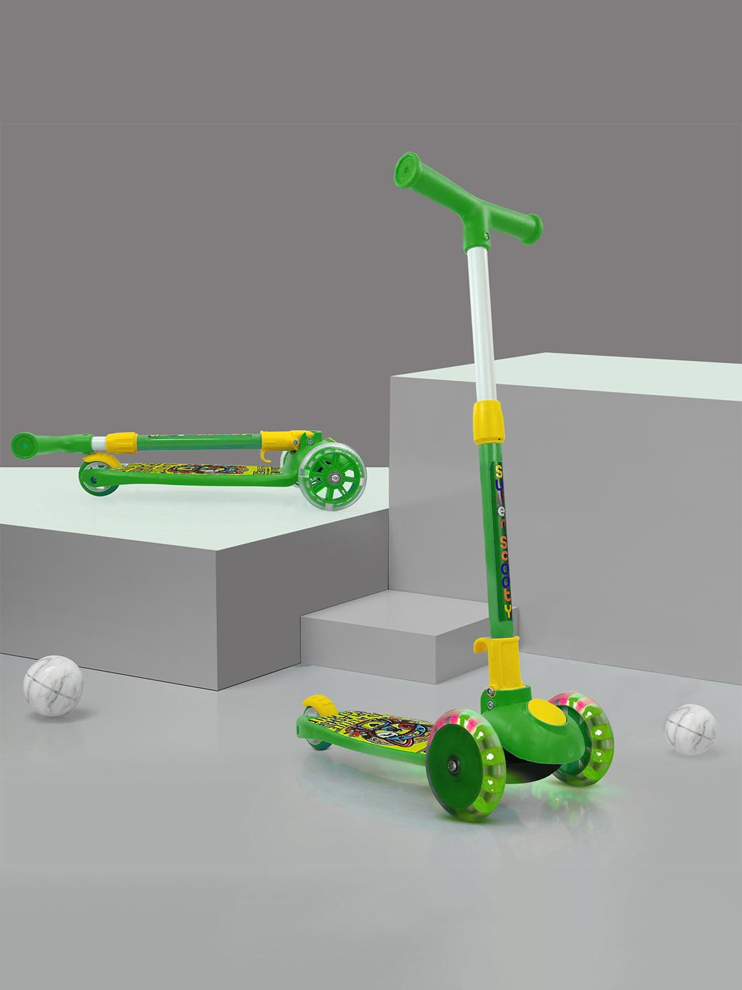 

NHR Kids Height Adjustable LED Light 3-Wheel Scooter, Green