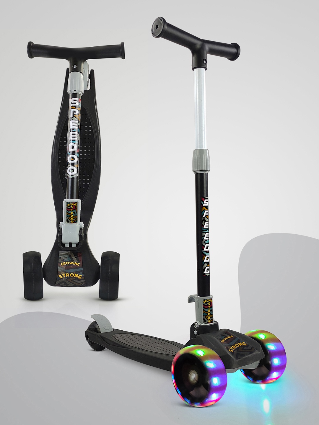 

NHR Kids Scooter with 3 Level Height Adjust & Foldable with Led Rotary Light up Wheels, Black