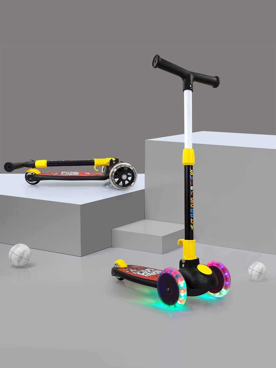 

Nhr Kids Adjustable Height Led Light Scooter with Side Wheel Brakes, Black