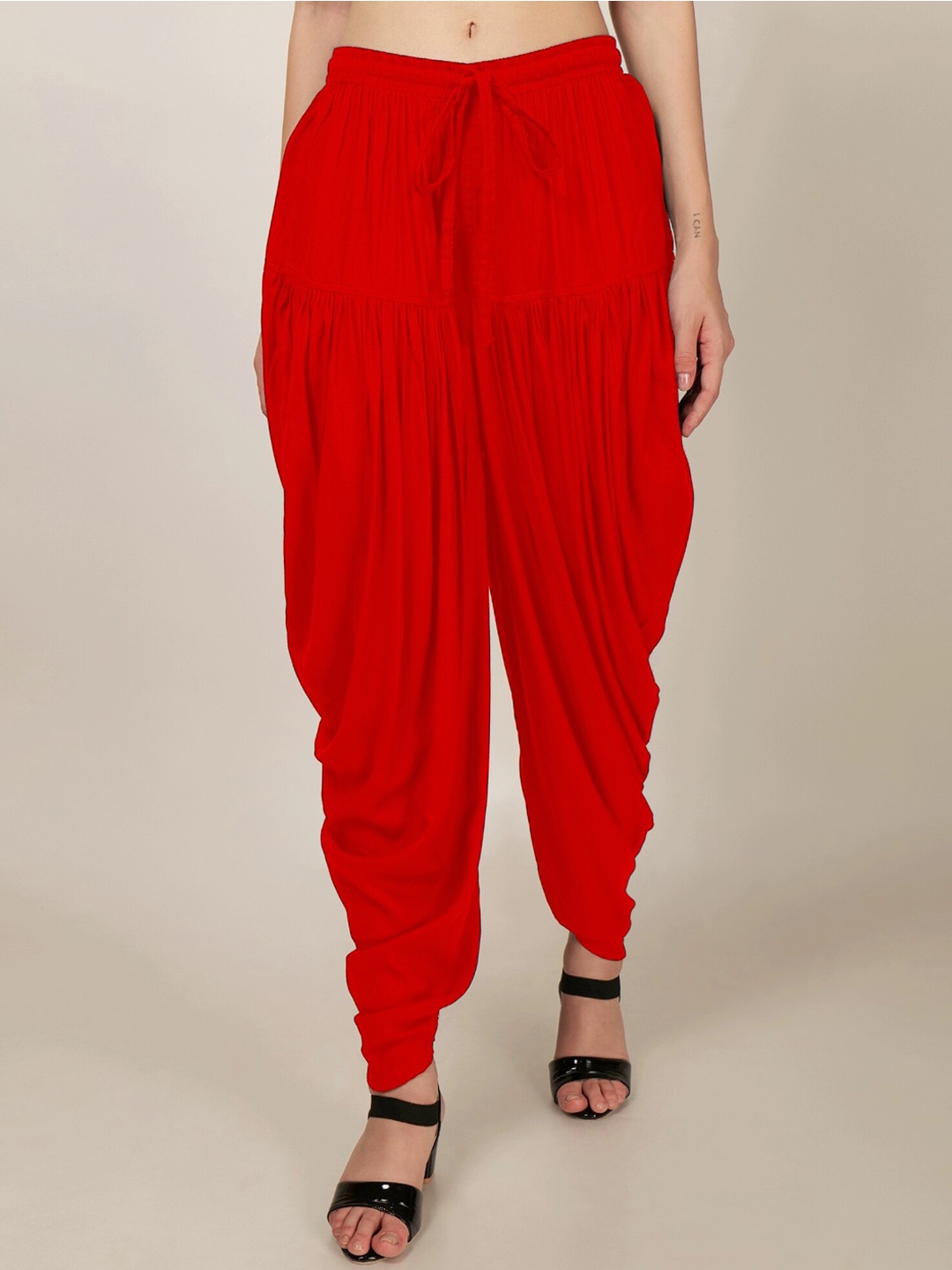 

PATRORNA Women Mid-Rise Relaxed-Fit Dhoti Pant, Red