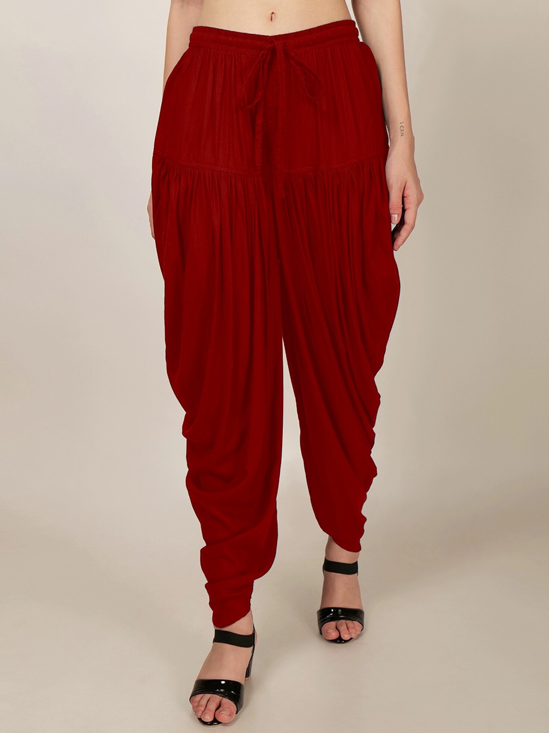 

PATRORNA Women Mid-Rise Relaxed-Fit Dhoti Pant, Maroon