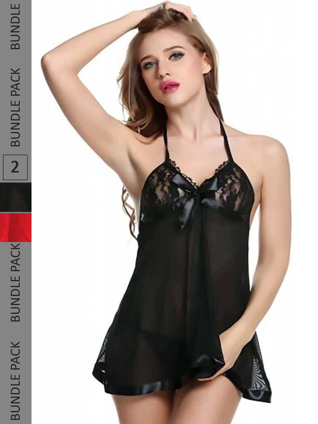 

Aamarsh Pack of 2 Self Designed Halter Neck Baby Doll, Red