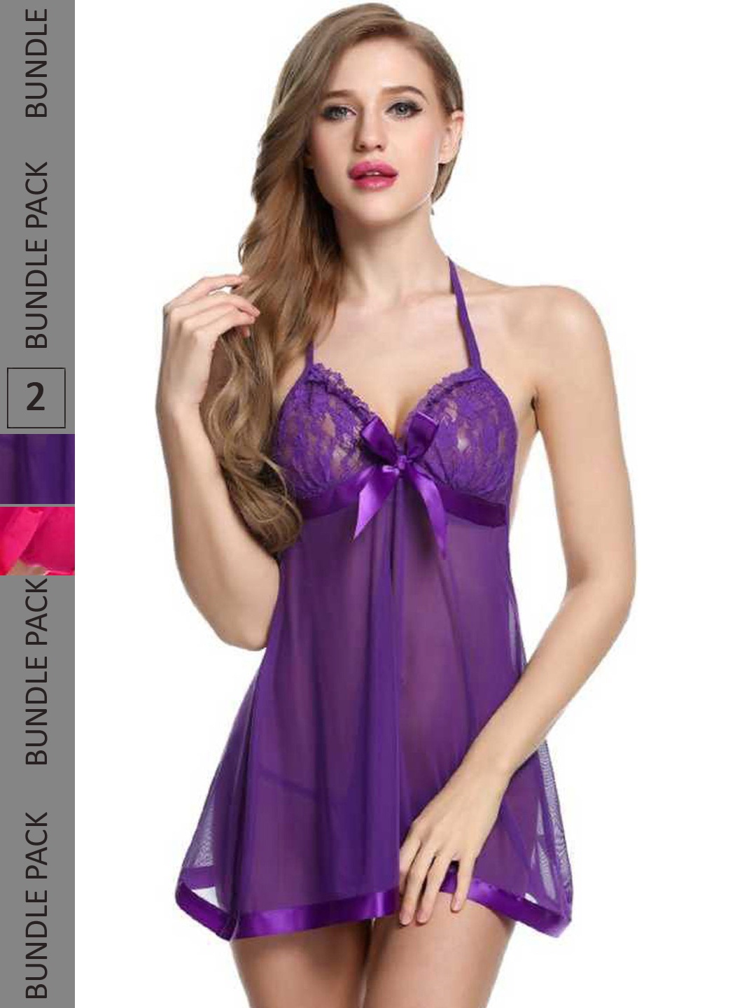 

Aamarsh Pack of 2 Self Designed Halter Neck Baby Doll, Purple