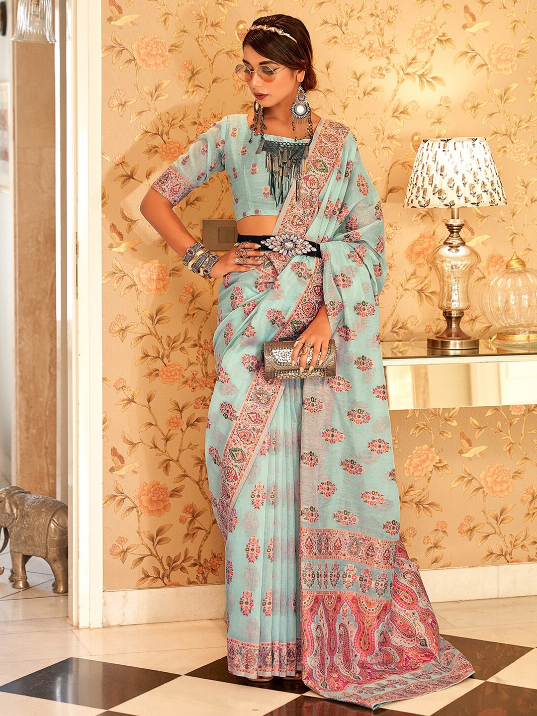 

KARAGIRI Ethnic Motifs Woven Design Saree, Blue