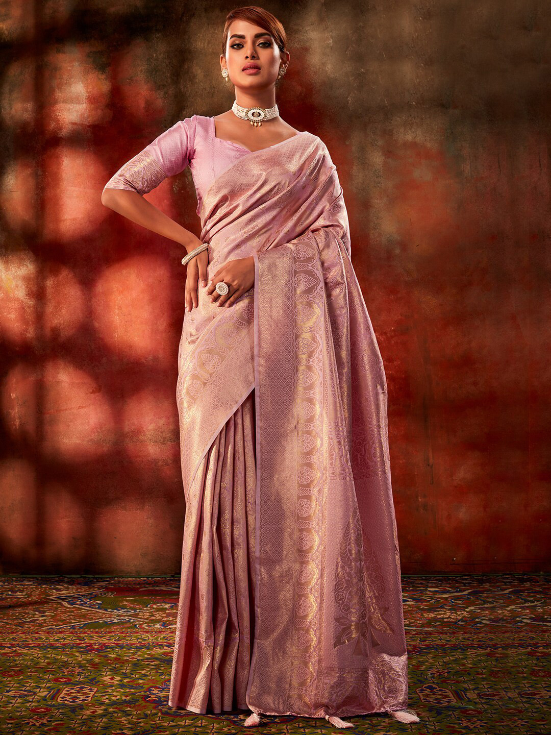 

KARAGIRI Ethnic Motifs Woven Design Zari Kanjeevaram Saree, Purple