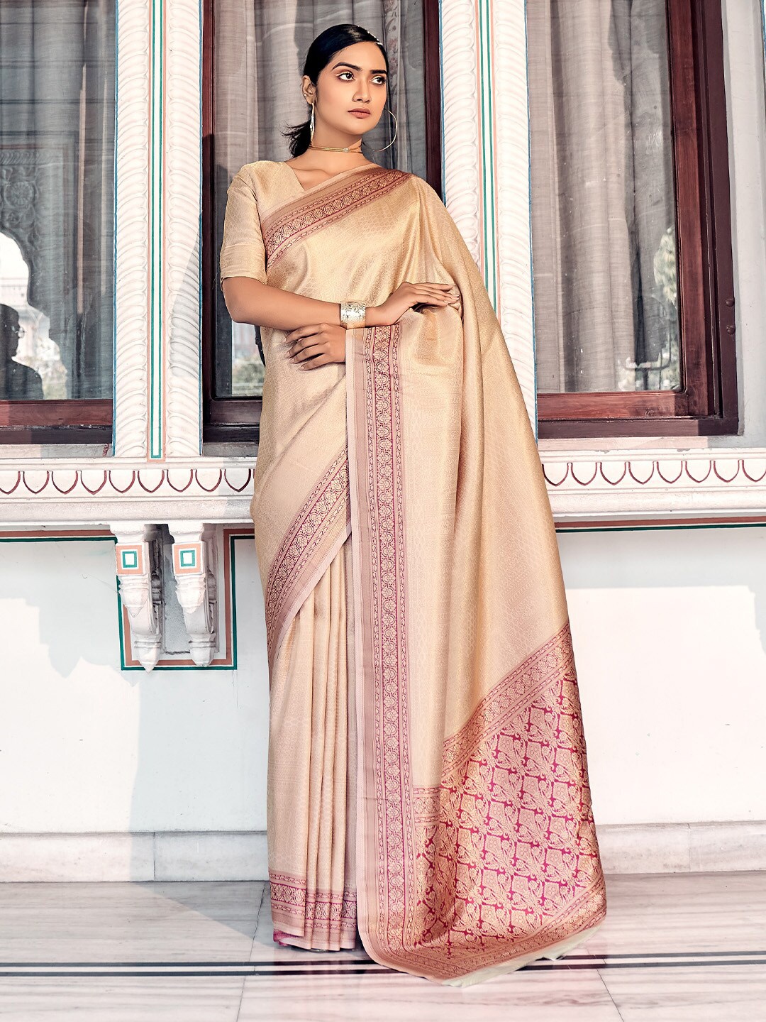 

KARAGIRI Woven Design Zari Kanjeevaram Saree, Peach