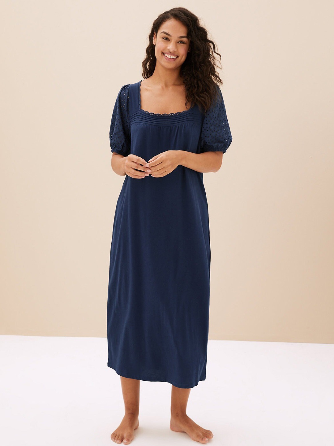 

Marks & Spencer Square Neck Pure Cotton Nightdress, Navy blue