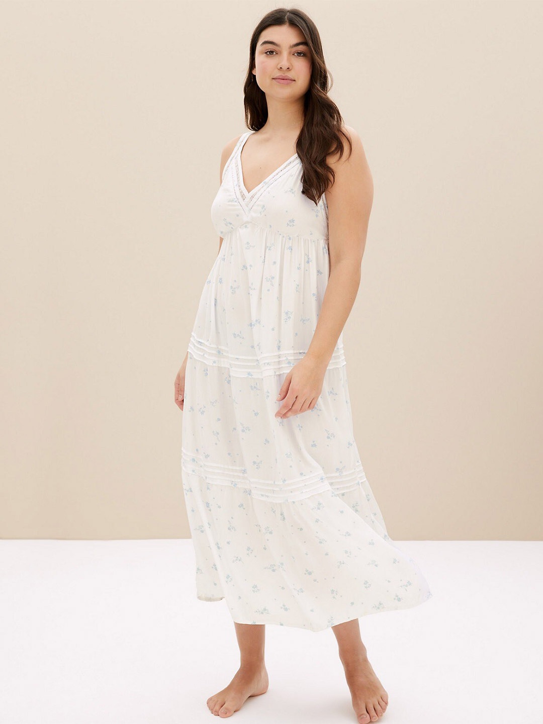 

Marks & Spencer Floral Printed V-Neck Midi Nightdress, White