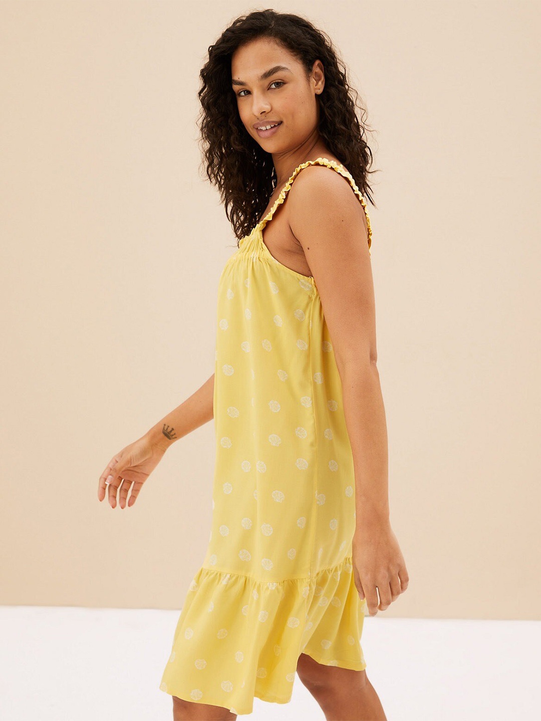 

Marks & Spencer Conversational Printed Sleeveless Nightdress, Yellow