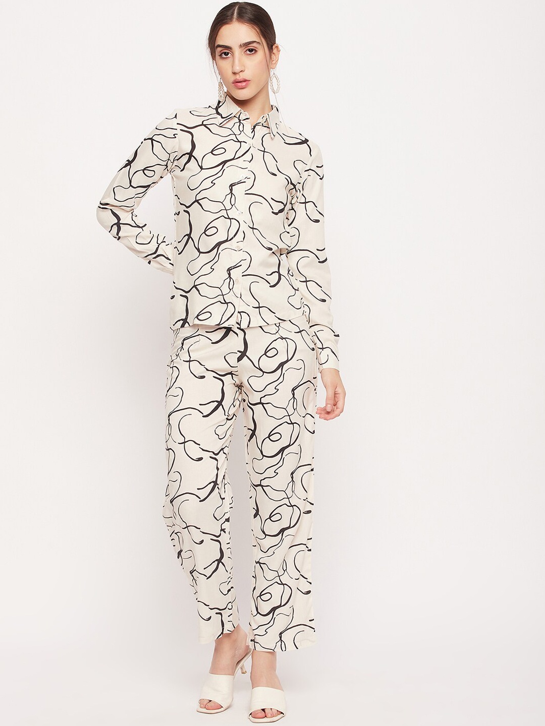 

NABIA Printed Top & Trouser, White
