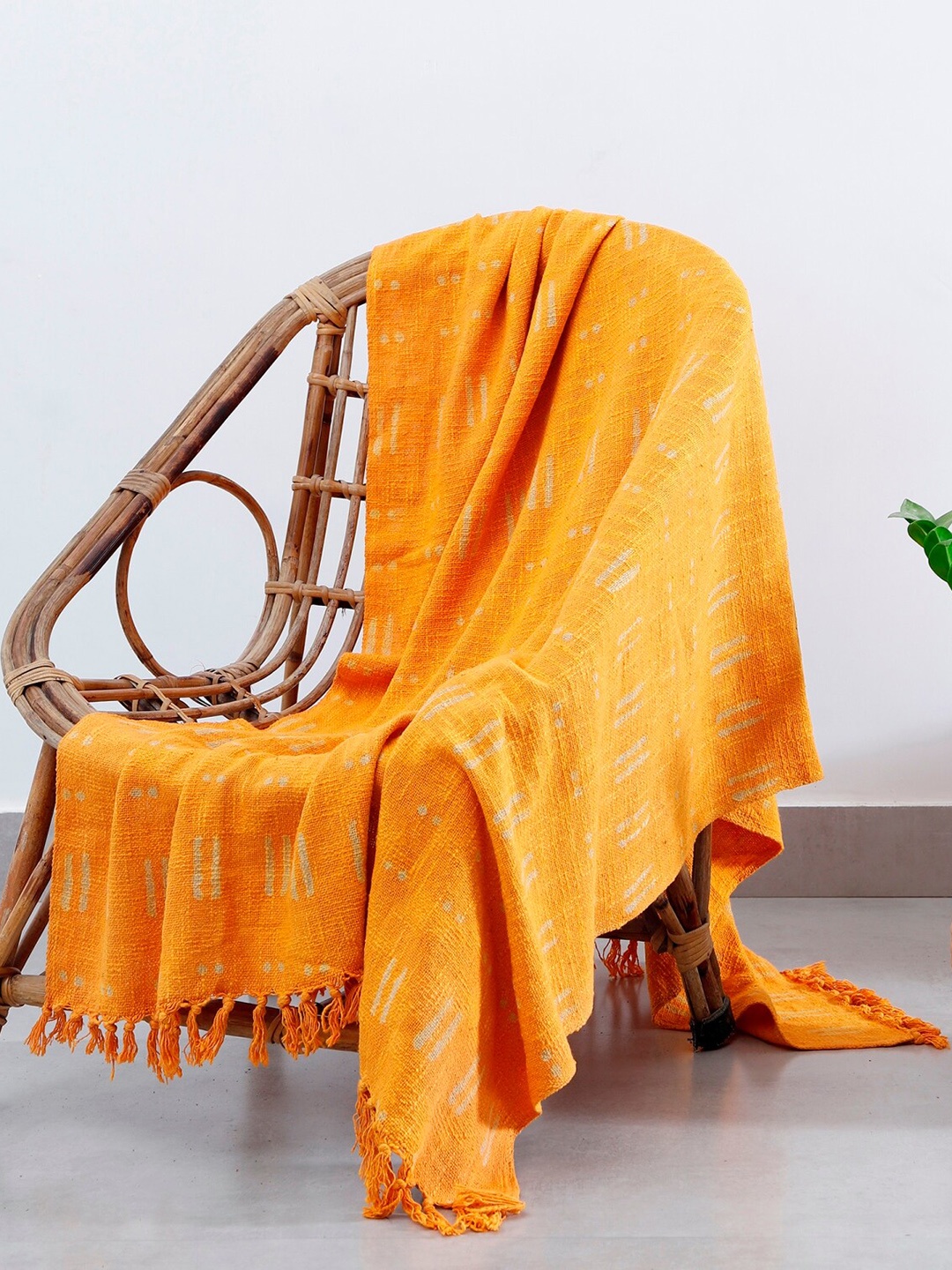 

HANDICRAFT PALACE Yellow & Beige Block Printed Cotton Throw