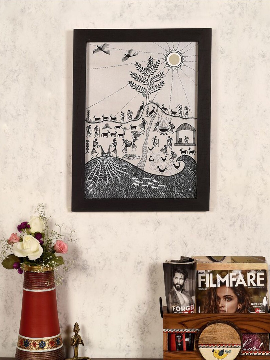 

AAKRITI ART CREATIONS Black & Grey Timeless Tales Warli Painting Wall Art