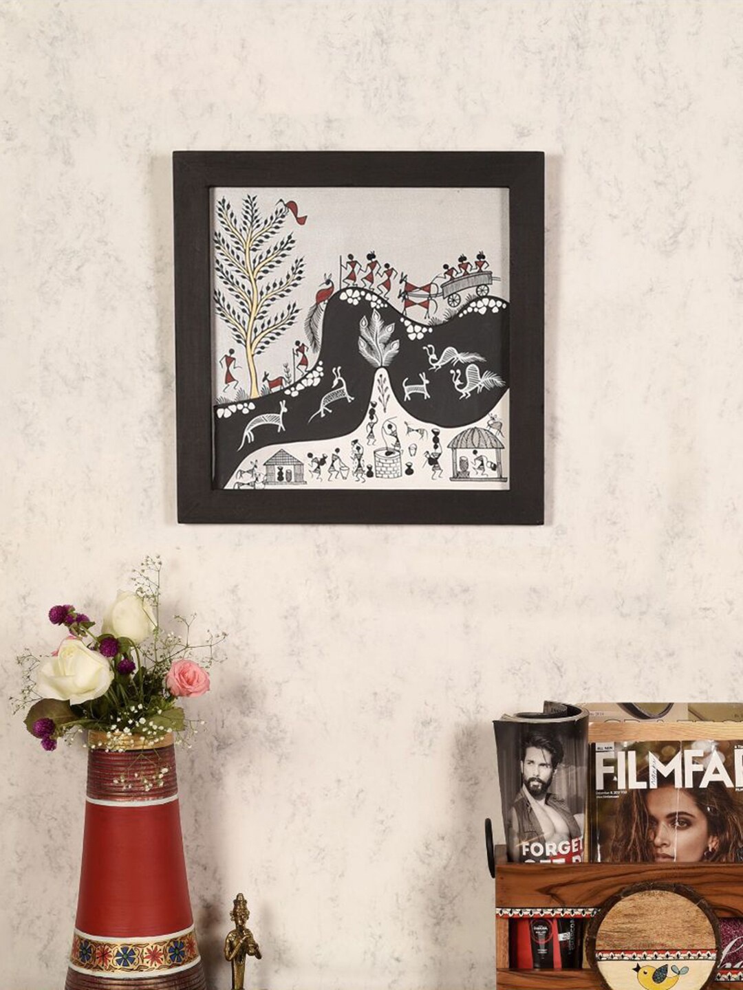 

AAKRITI ART CREATIONS Black & Grey Handpainted Tribal Elegance Warli Wall Art