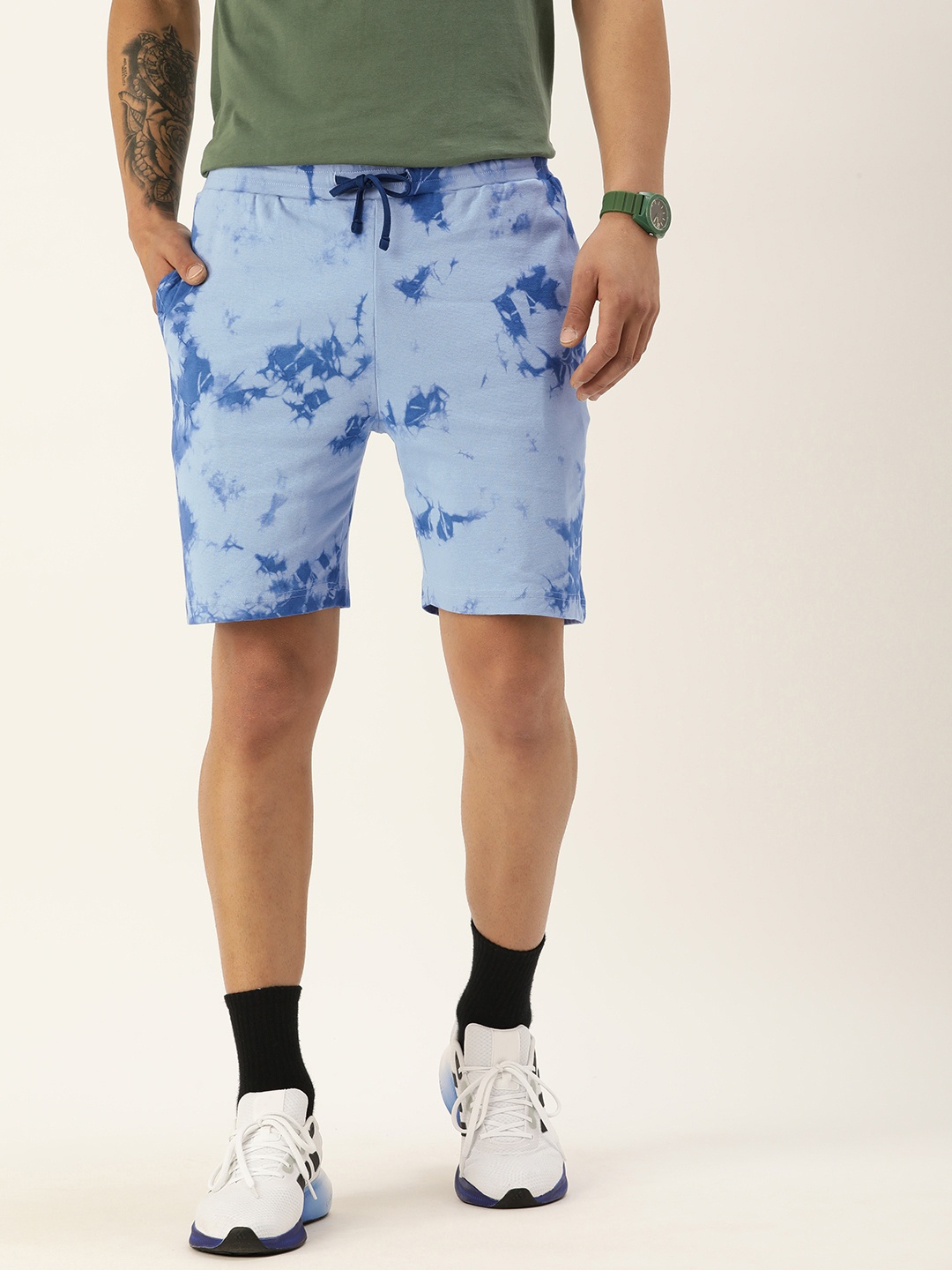 

Kook N Keech Men Tie & Dye Loose Fit Pure Cotton Shorts, Turquoise blue