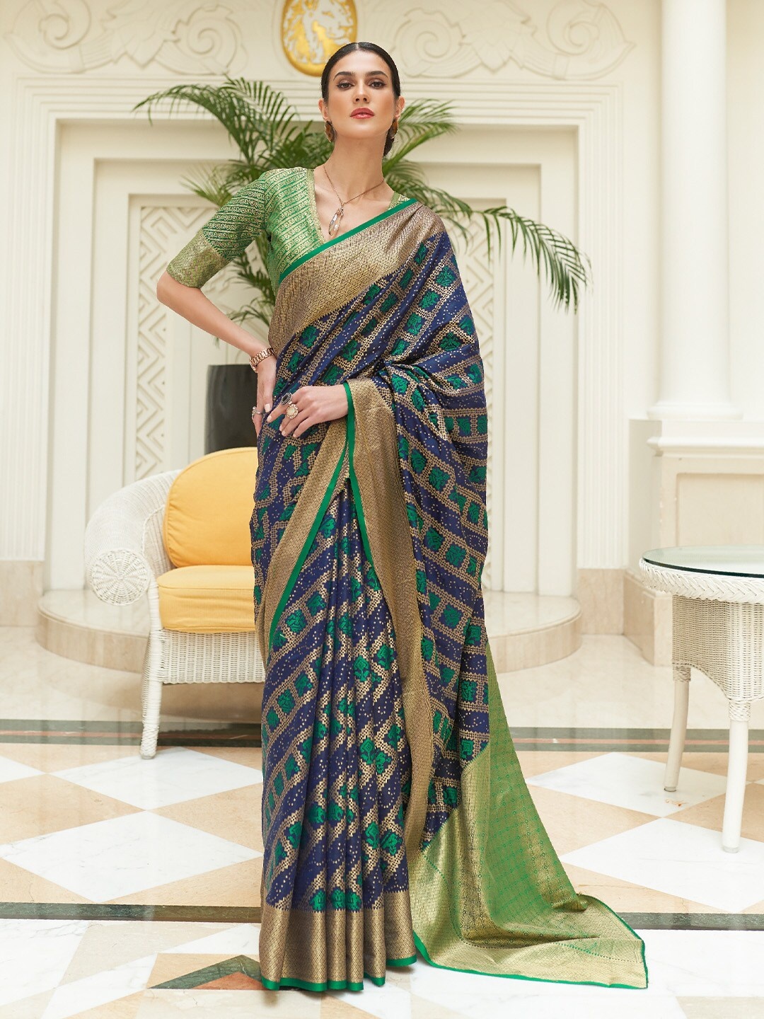 

KARAGIRI Ethnic Motifs Woven Design Zari Silk Blend Patola Saree, Blue
