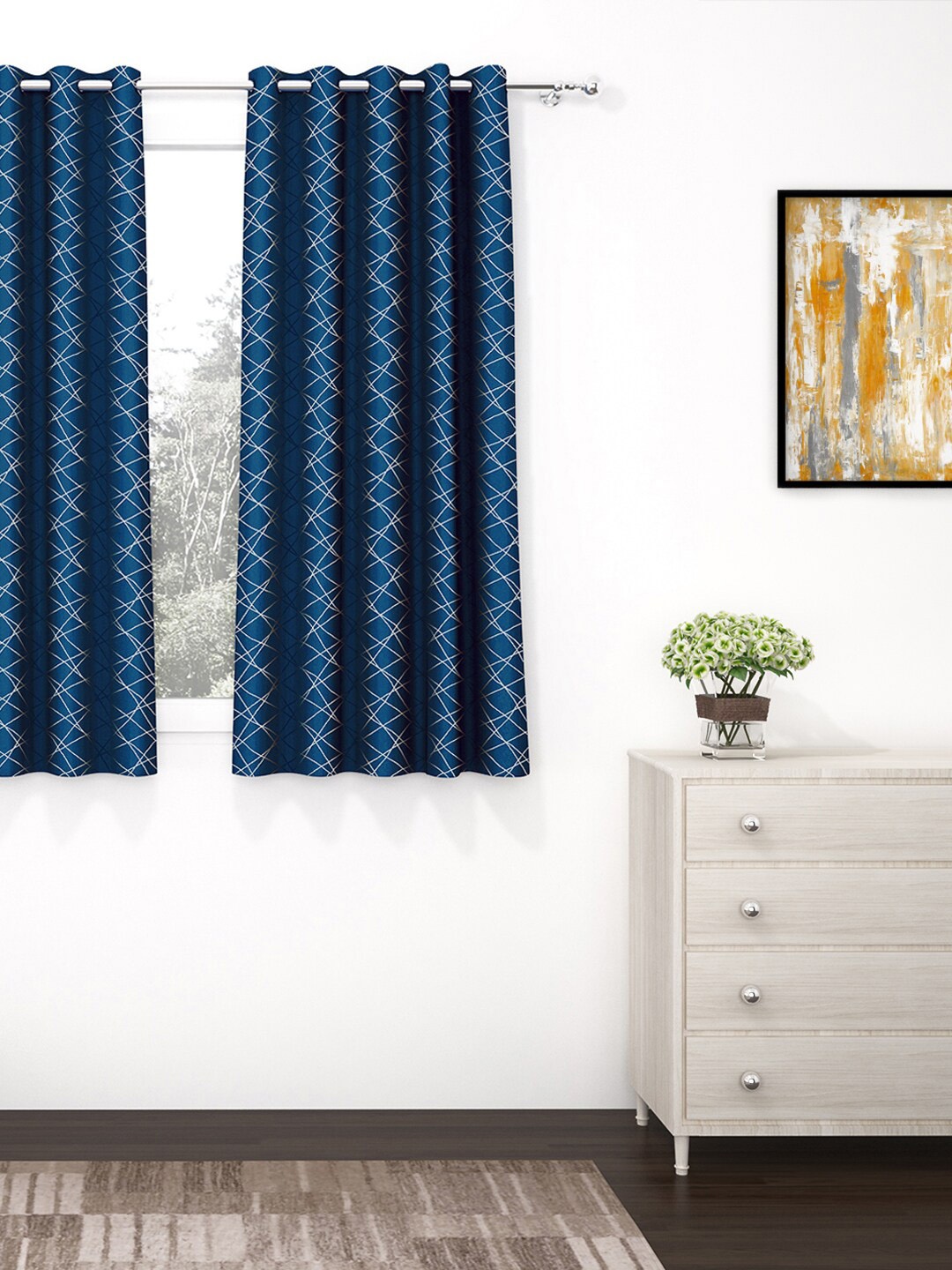 

Story@home Blue & White Black Out Window Curtain