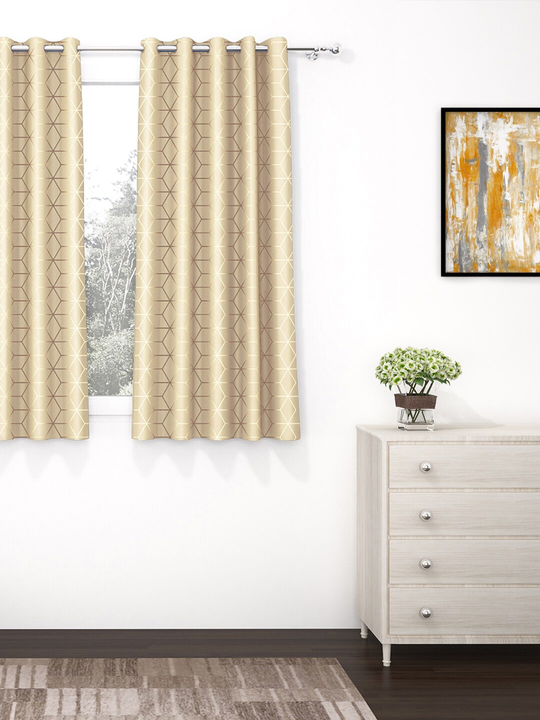 

Story@home Beige Geometric Black Out Window Curtain