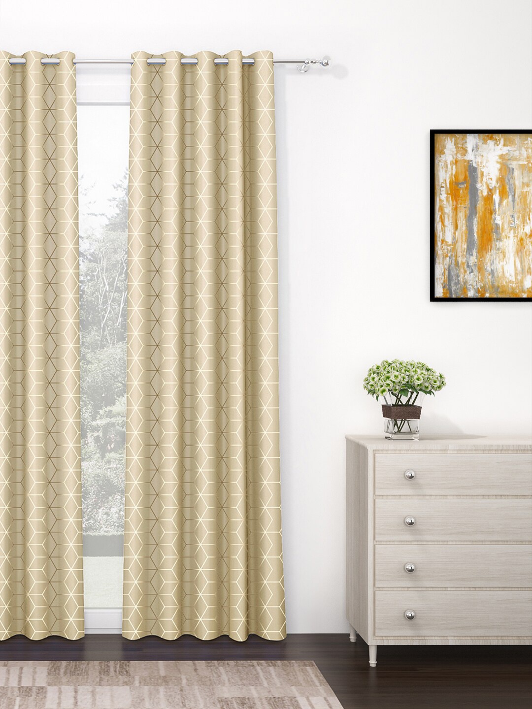 

Story@home Beige Geometric Black Out Door Curtain