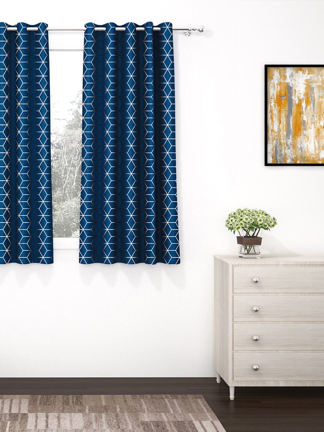 

Story@home Blue & White Geometric Black Out Window Curtain