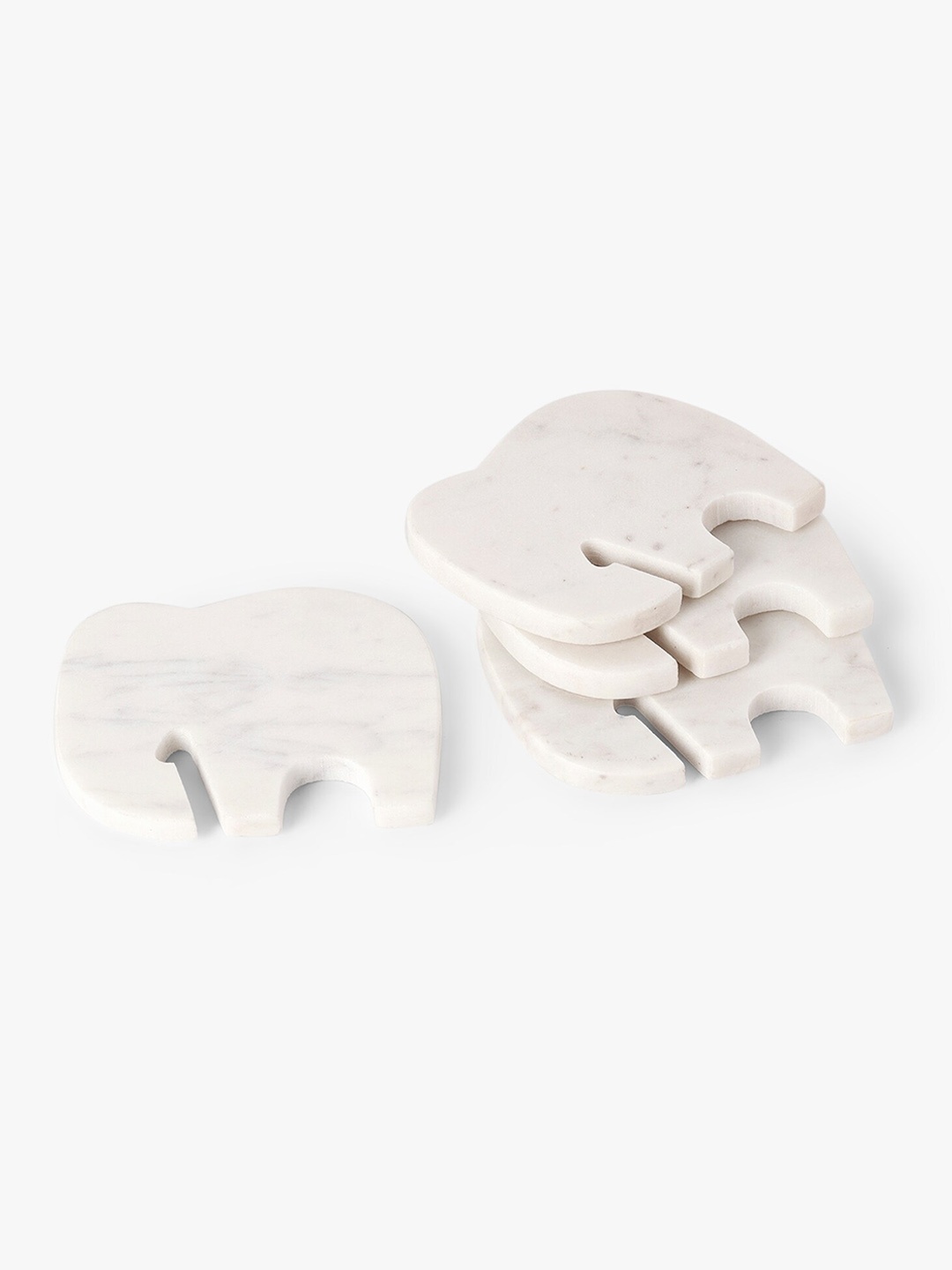 

CASA DECOR Monochrome Palette White 4 Pieces Elephant-Shaped Marble Coasters
