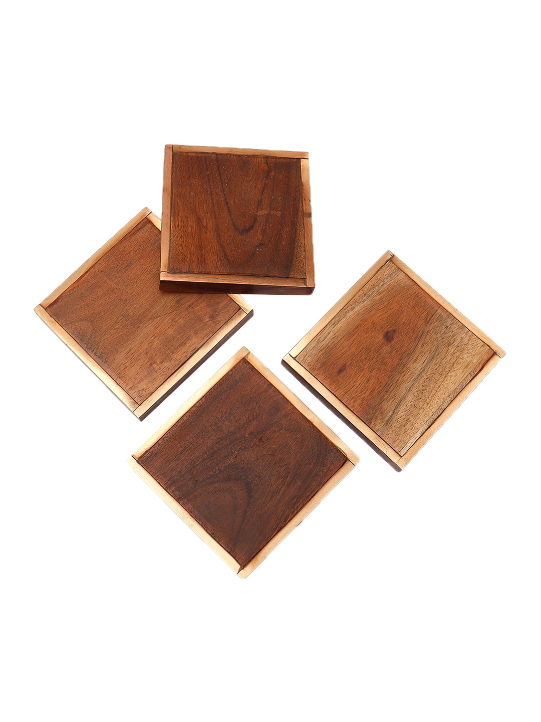 

CASA DECOR Rustic Country Brown 4 Pieces Square Wooden Coasters