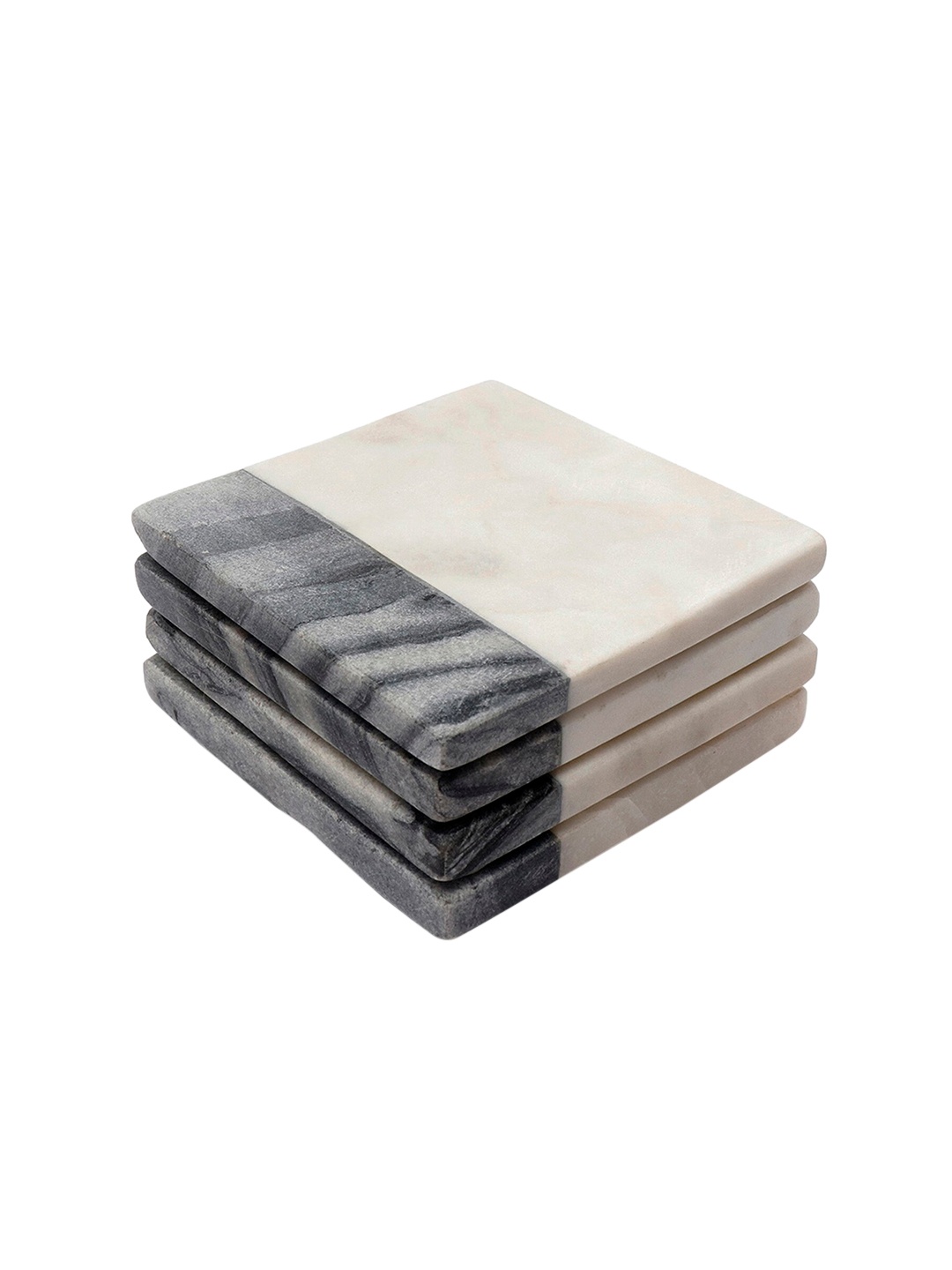 

CASA DECOR Timeless Grandeur White & Grey 4 Pieces Colorblocked Square Marble Coasters