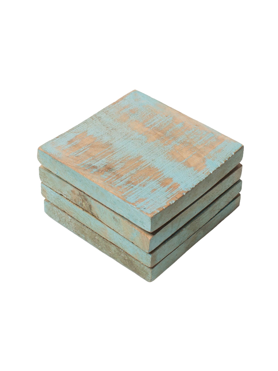 

CASA DECOR Geometrix Brown & Blue 4 Pieces Wooden Coasters