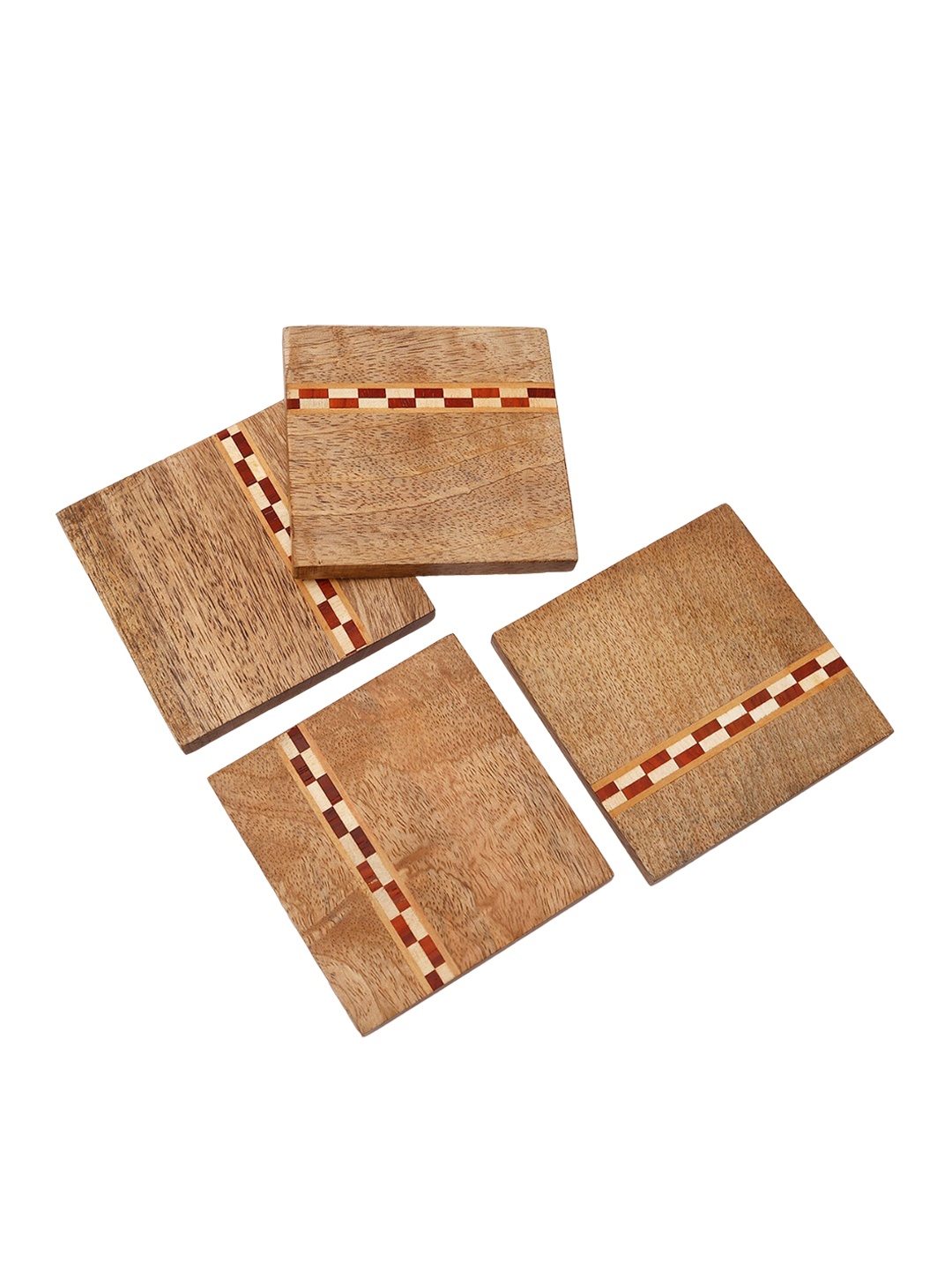

CASA DECOR Geometrix Brown 4 Pieces Geometrical Striped Wooden Coasters