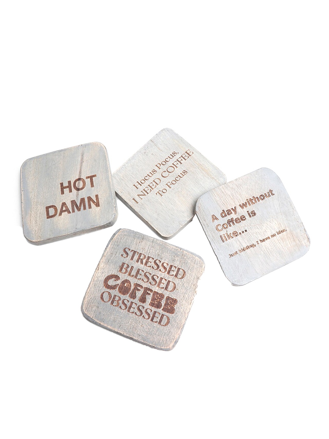 

CASA DECOR Caffeine Grey 4 Pieces Wooden Coaster Set